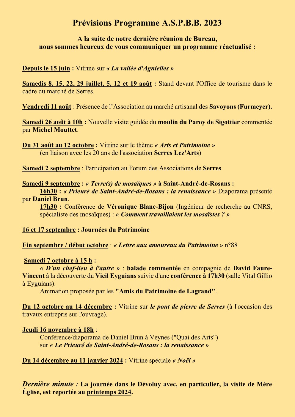 Programme de l'année 2023